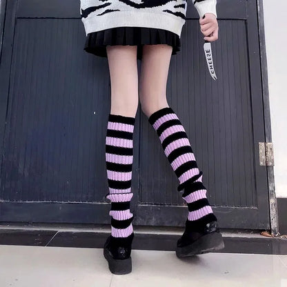 Gothic Women's Striped Leg Warmers Lolita Long Socks Knitted Leggings Japanese Sweets Winter Socks Kawaii Arm Ankle Warmers