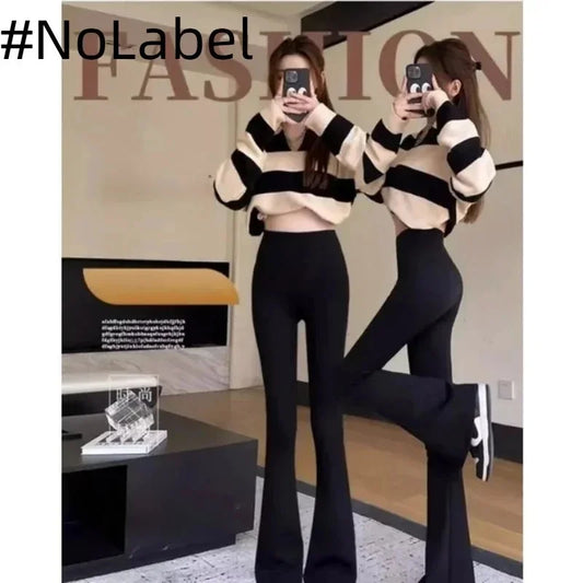 NoneLabelCollection Flare Pants Gothic Sexy Clothing Seamless Leggings Bell-bottomed Pants Y2k Shark Pants Winter High Street