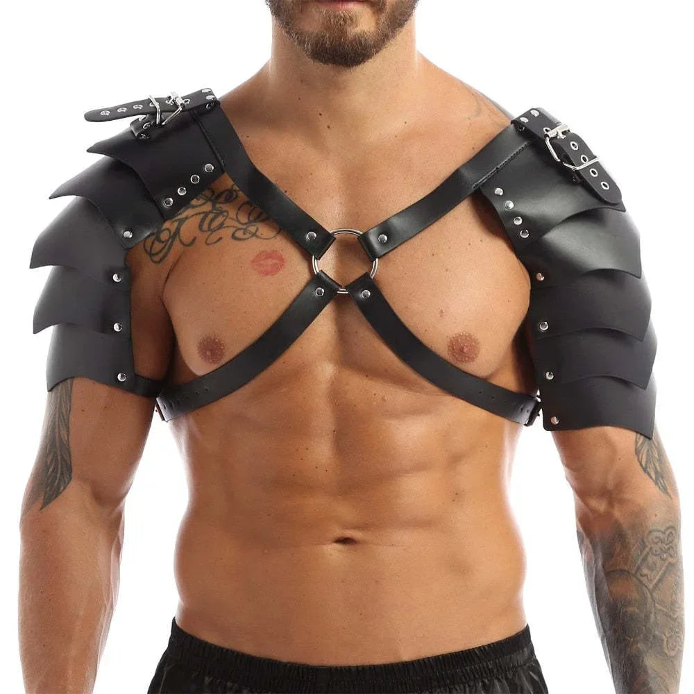 Retro Punk Shoulder Armor Men Steampunk Leather Medieval Pauldrons Viking Knight Chest Belt Suspender Cosplay Costume Accessorie