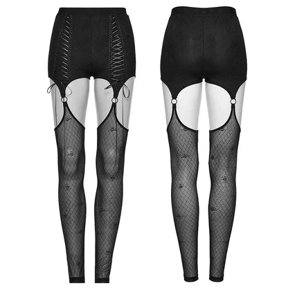 PUNK RAVE Women's Gothic Elastic Mesh Sexy Leggings Symmetric Exquisite Lace Female Trousers Spring/Summer Women Clothing