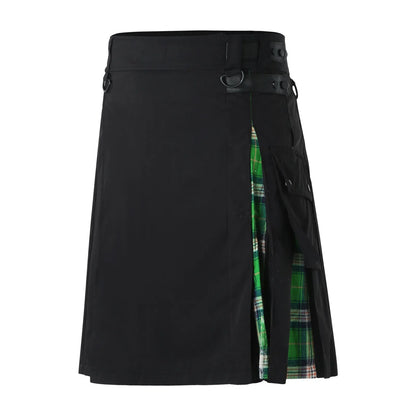 Men'S Fashion Scottish Retro Kilt Cosplay Pleated Casual Scottish Style Plaid Contrast Highland Pocket Traditional Utility Skirt