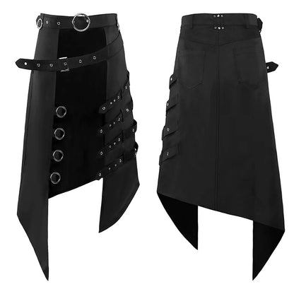 Men Black Gothic Punk Rock Half Kilt Stage Performance Party Club Cosplay Half Skirt Man Streetwear Hip Hop Personality Skirt