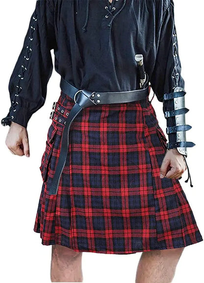 Mens Utility Kilt Pin Scottish Black & Irish Tartan Hybrid Royal Stewart Kilt Pin with Pockets