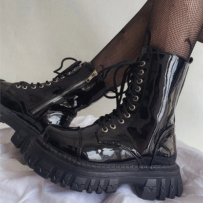 New 2024 Cool Punk Women Motorcycle Boots Lace Up Chunky Platform Goth Shoes Casual Brand Combat Street Shoes Zapatos De Muje