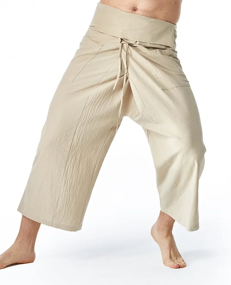 New Medieval Fisherman Linen Pants Men's Loose Yoga Pirate Harem Trousers Retro Viking Ancient God Cosplay Pants