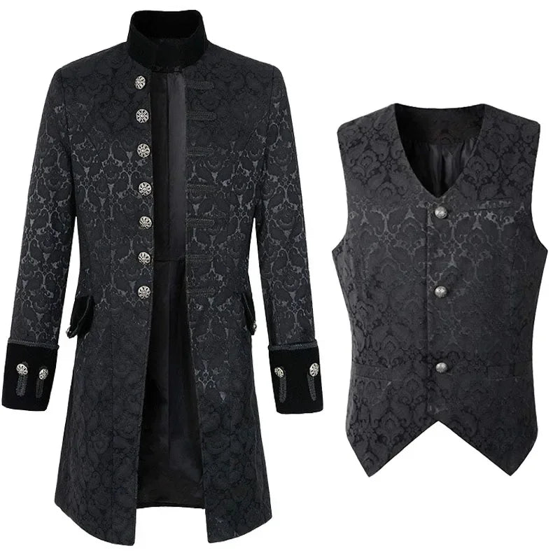 Steampunk Jacket Coat Victorian Ghost Gothic Halloween Vampire Costume Men Blazer Suits Stand Collar Trench For Adult Vest Shirt