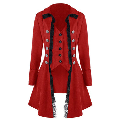 Medieval Retro Red Tuxedo Tailcoat Women Jacket Coats Swallowtail Dust Cosplay Steam Punk Costume Palace Dress Europe Uniform