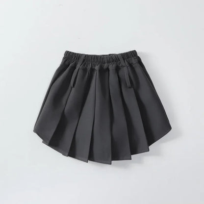 Girls Gray Pleated Skirts Autumn Retro High Waist A-line Kilt 3 To 13 Years School Uniform Kids Fashion Irregularity Teen Skirt