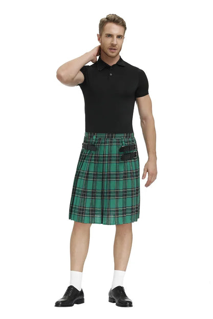 Men Scotland Kilt Traditional Plaid Belt Pleated Bilateral Chain Gothic Punk Hip-hop Avant Garde Scottish Tartan Pants Skirts