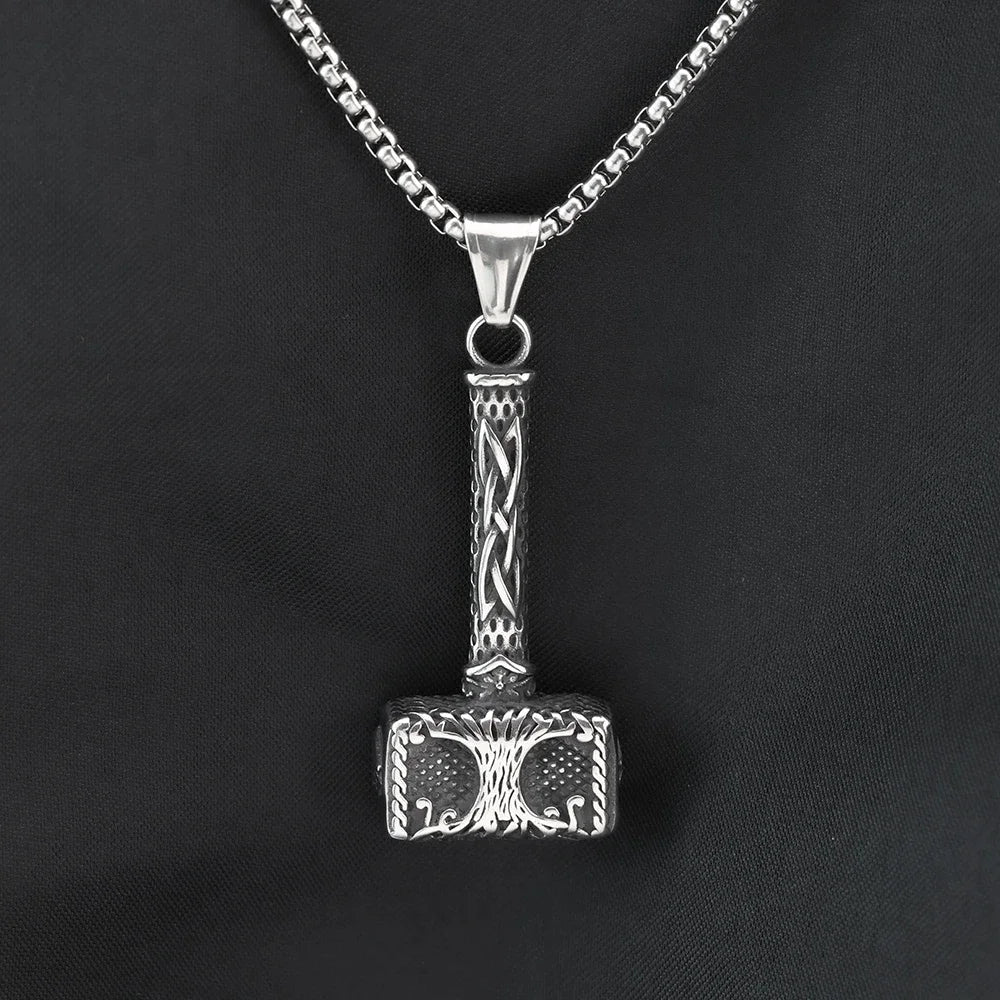 Titanium Steel Thor Hammer Stainless Steel Viking Life Tree Pendant Necklace Jewelry Holiday Gift