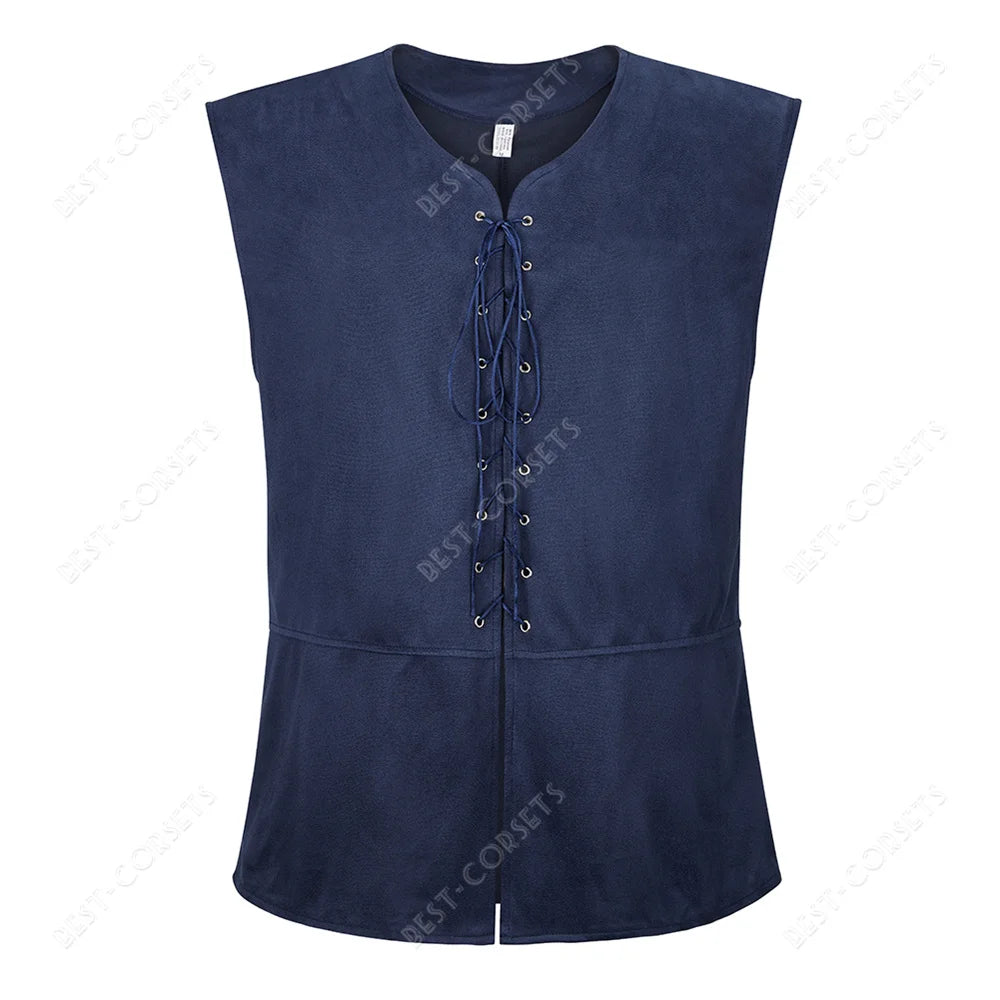 Medieval Vest Men Costume Renaissance Vest Steampunk Lace-Up Pirate Vest Plus Size Gothic Waistcoat Brown