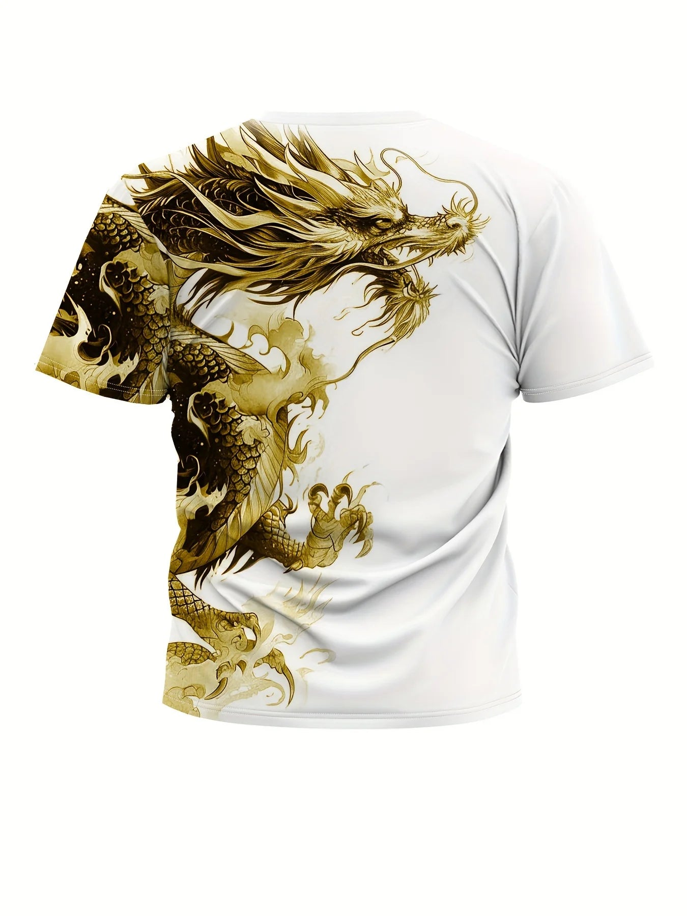 Men's Dragon Print T-Shirt Casual Breathable Fabric Graphic Tee Street Style Outdoor Fashion Short Sleeve Shirt Mens Tshirts