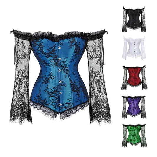 Corset Top With Sleeves Vintage Corsets Lingerie For Women Plus Size Sexy Lace Floral Corset Bustier Top Steampunk Gothic