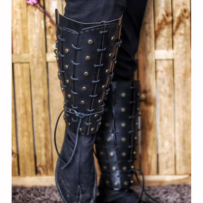 Medieval Steampunk Samurai Knight Pu Leg Armor Greaves Viking Pirate Shin Guard Fantasy Gaiters Boot Shoes Cover Cosplay Prop