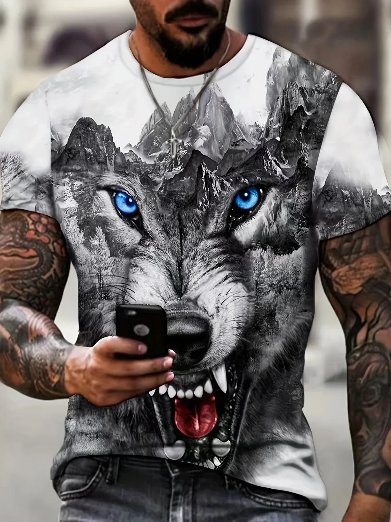 T-shirt Animal Wolf 3d printed round neck fashion street casual short sleeve top T-shirt oversized men's summer trend clothing