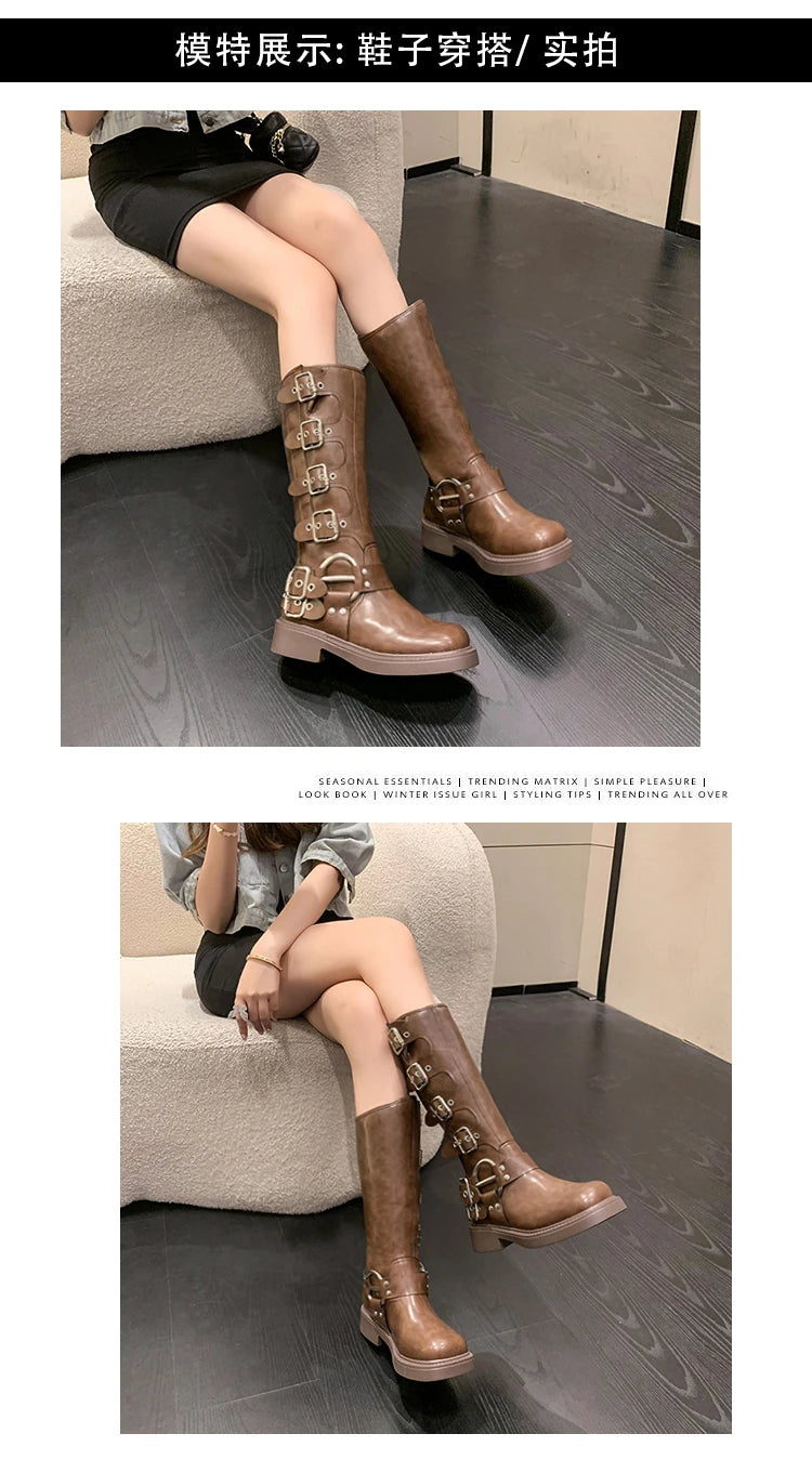 Lady Boots Women's Rubber Shoes Rain Sexy High Sexy Luxury Designer Square Toe Winter Footwear Boots-women