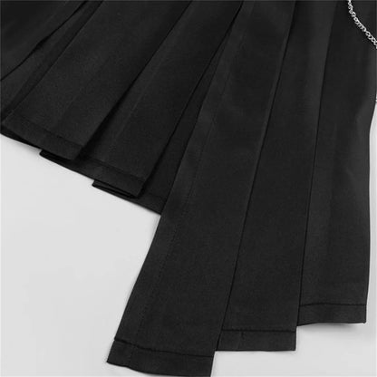 Cosplay Punk Pleated Skirt Men's Gothic Leather Belt Medieval Roman Warrior Kilt Metal Chian Asymmetry Black Halloween Costume