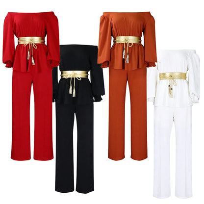 Medieval Women Tops Pants Retro Cosplay Costume Blouse Off The Shoulder Full Sleeve Belt Long Trousers Fashion Elegant Outfits