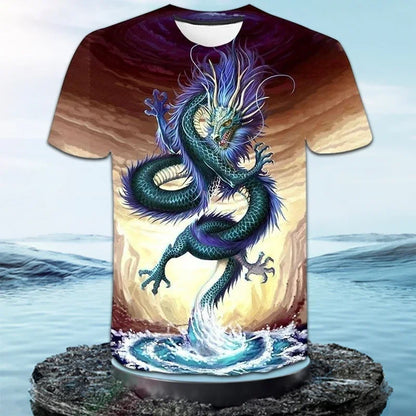 Fashionable and Lnteresting Dragon  Pictures For Men's T-Shirts Trend Digital Printing Casual Round Neck Short Sleeved