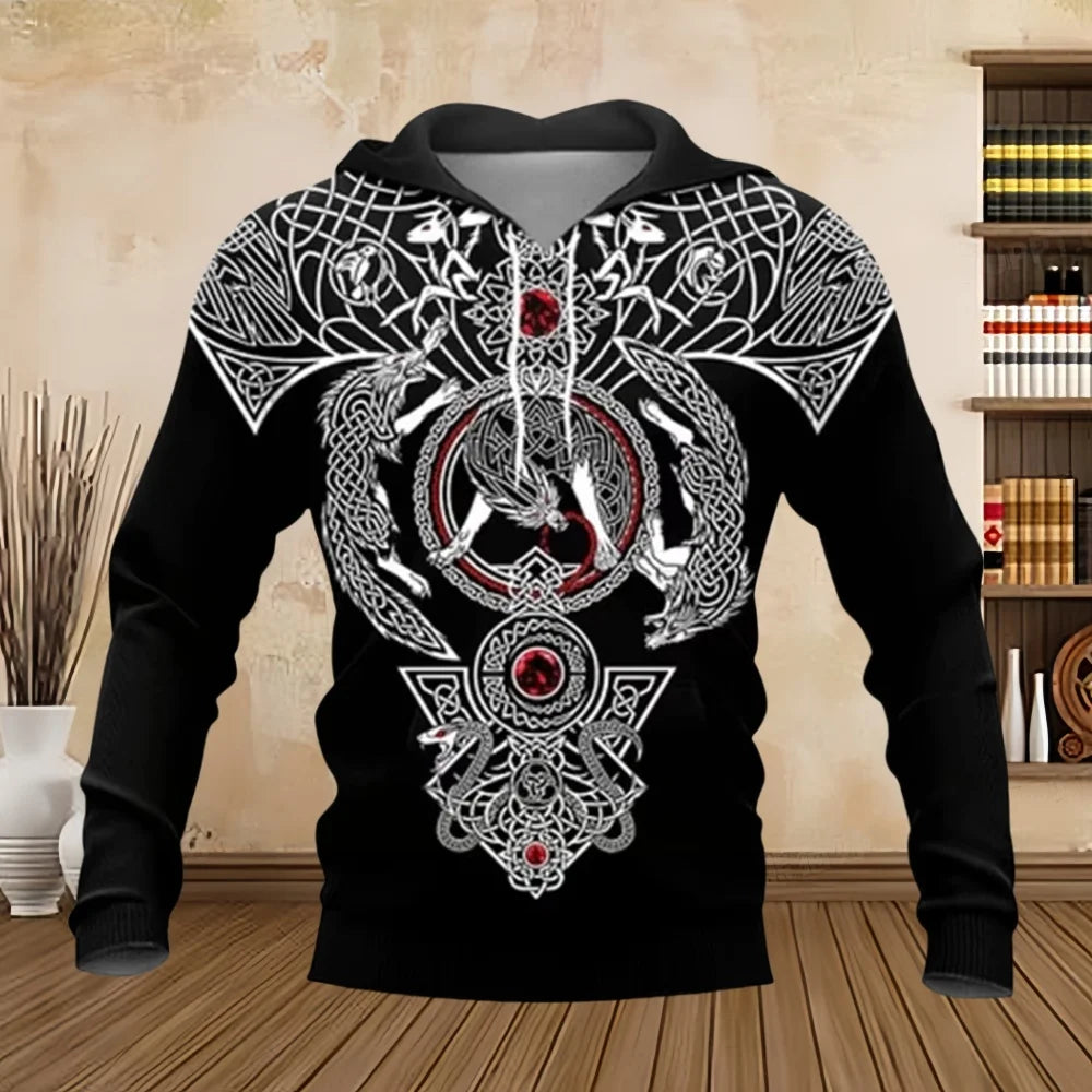 2024 Fashion Hoodies Mens Tattoo Art Print Classic Retro Pullover Hoodies Sweatshirts Tops Jacket Cosplay Casual 3D Sweatshirt