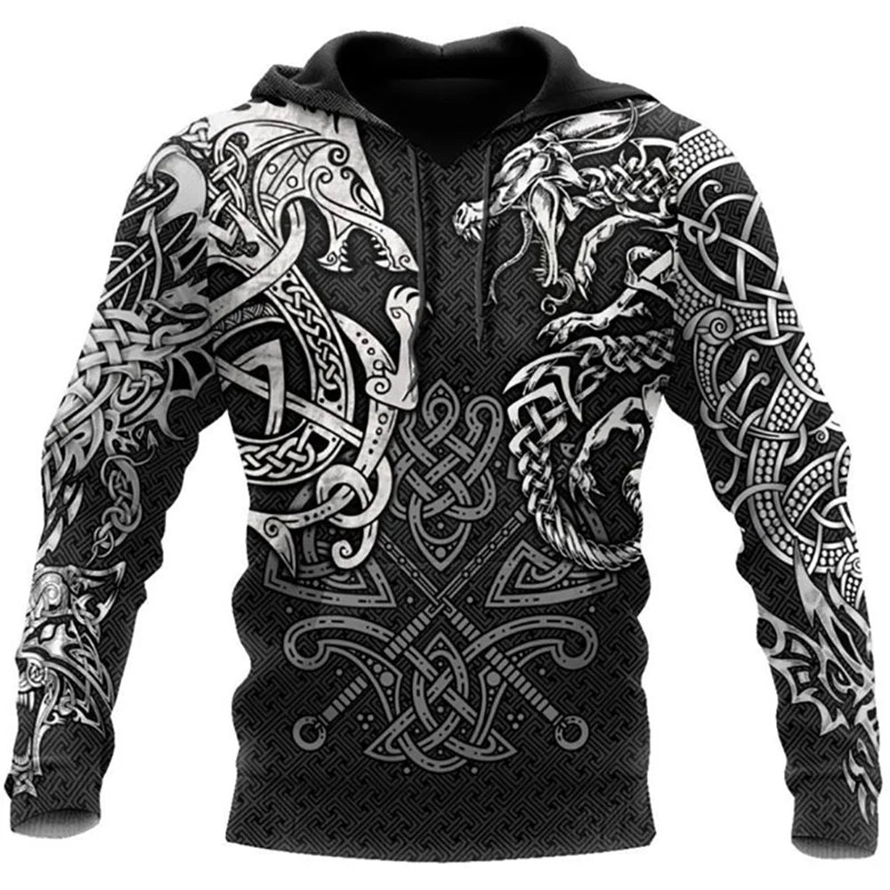 2024 New Hoodie 3d Viking Harajuku Print Pullover Men's Hooded Sweatshirt Oversized Vintage Male Clothing Fall Long Sleeve