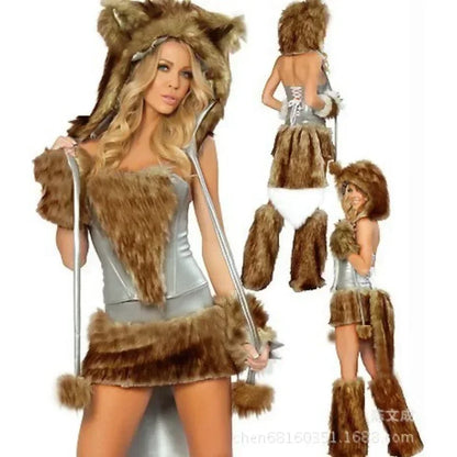 Animal Cosplay Women Furry Wolf Dress Up Suit Cartoon Anime Clothes Halloween Carnival Festival Outfit Party Show Stage Wear