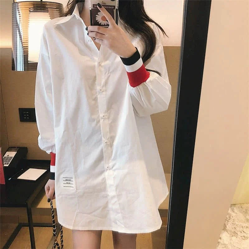 2024 Spring Women Loose Long Sleeve Shirt Casual Fashion Tops Blouse Korean Vintage Style Harajuku Goth Retro Clothes Leisure