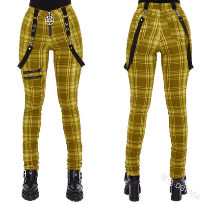 Women Cosplay Plaid Pants High Waist Gothic Punk Pant Medieval Streetwear Costumes Woman Zipper Y2k Long Bottoms Pants Trousers