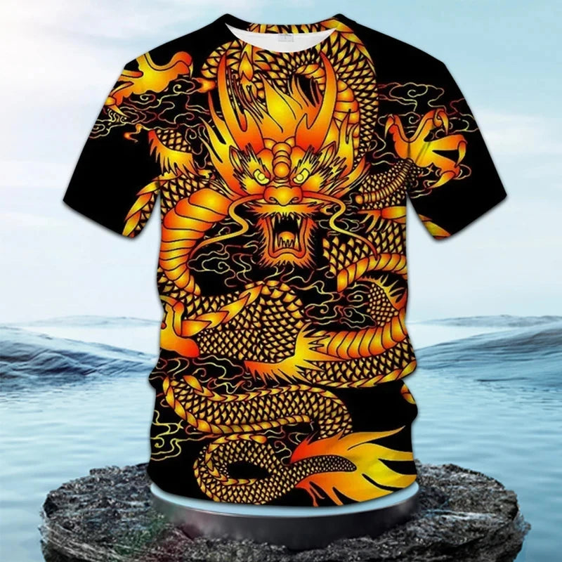 Fashionable and Lnteresting Dragon  Pictures For Men's T-Shirts Trend Digital Printing Casual Round Neck Short Sleeved