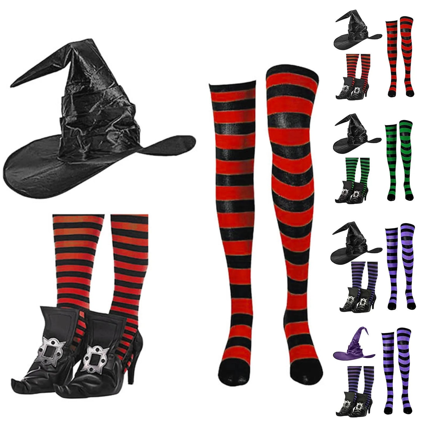 Halloween Party Witch Cosplay Suits Shoe Cover Shoe Buckle Witch Hat Socks Set Medieval Hat for Women Girls 3PC Halloween Cloth