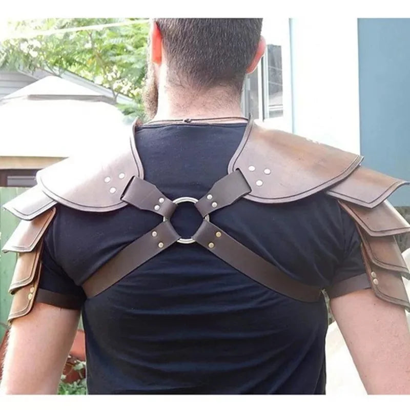 Medieval Steampunk Viking Costume Warrior Knight PU Leather Adjustable Shoulder Armors For Men Women Larp Cosplay Accessory