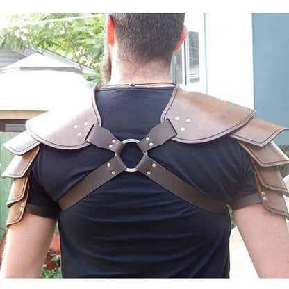 Medieval Steampunk Viking Costume Warrior Knight PU Leather Adjustable Shoulder Armors For Men Women Larp Cosplay Accessory