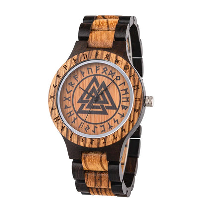 BOBO BIRD Viking Wooden Men Watch with Helm of Awe Unique Runic Circle Vegvisir Valknut Custom Wristwatch Norse Symbol Watches