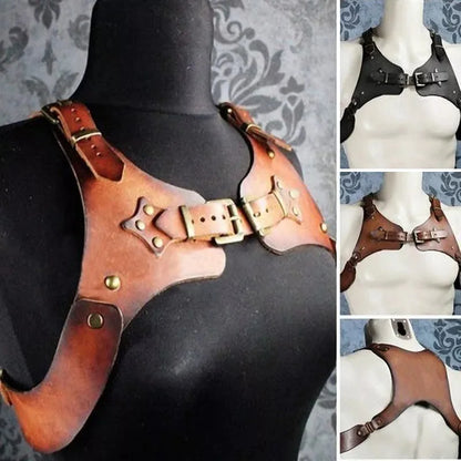 Medieval Steampunk Gothic Leather Straps Crop Top Men Women Shoulder Chest Armor Harness Belt Pirate Cosplay Costume For Party