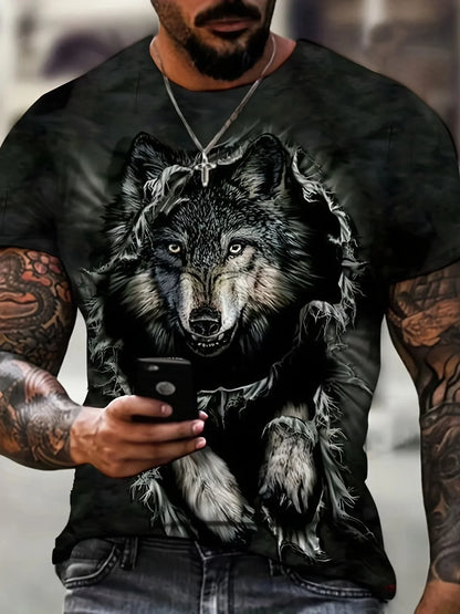 T-shirt Animal Wolf 3d printed round neck fashion street casual short sleeve top T-shirt oversized men's summer trend clothing