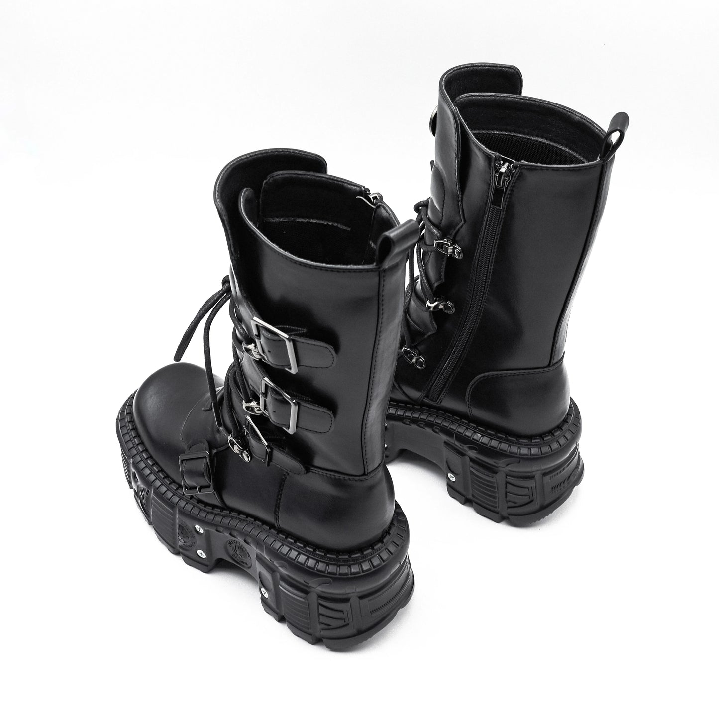 2024 New Brand Punk Style Women Shoes Lace-up Platform Shoes Woman Rock Boots Metal Decor Thick Bottom Street Shot Knight