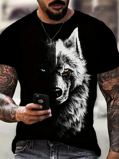 T-shirt Animal Wolf 3d printed round neck fashion street casual short sleeve top T-shirt oversized men's summer trend clothing