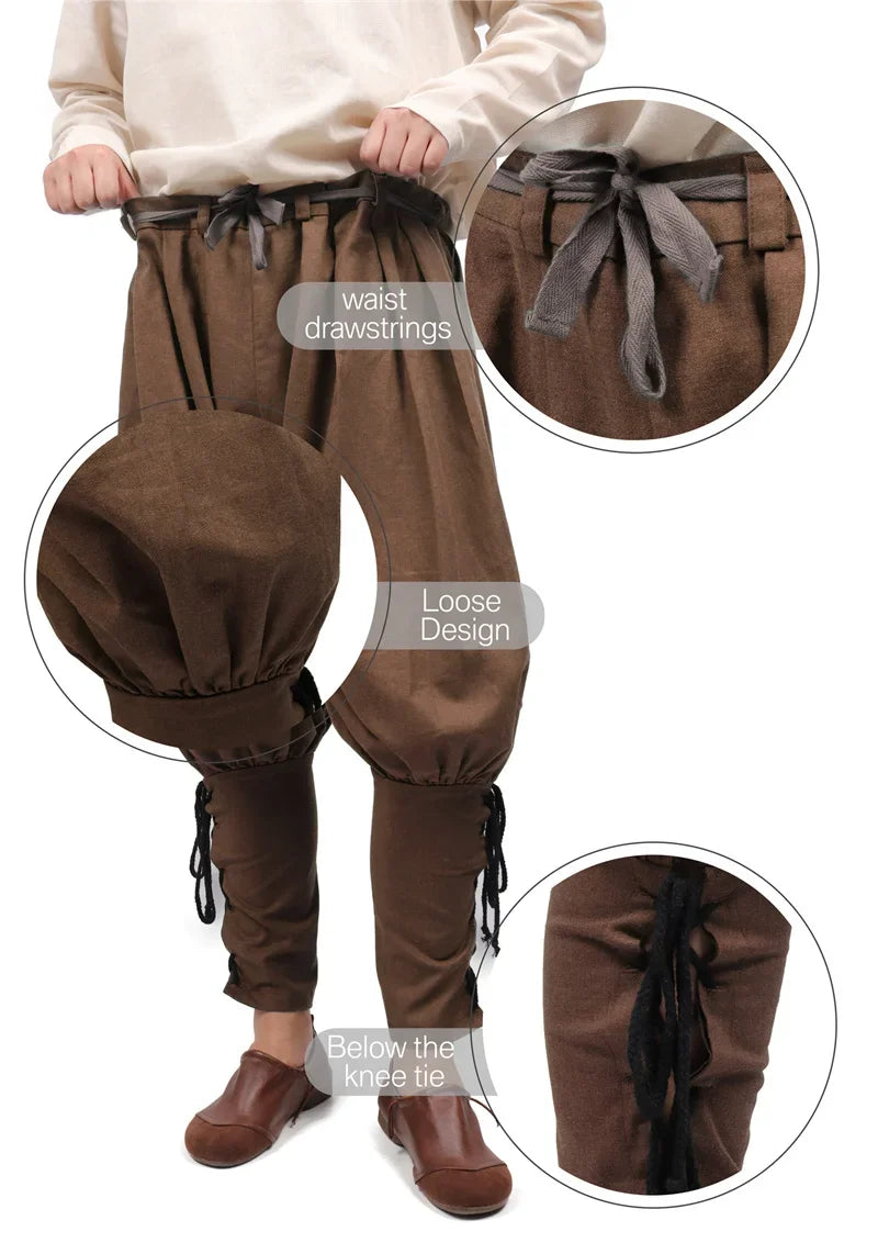 DAZCOS Medieval Pirate Pants Linen Cotton Men Knight Costume Loose Leggings Viking Navigator Leg Bandage Trouser Halloween