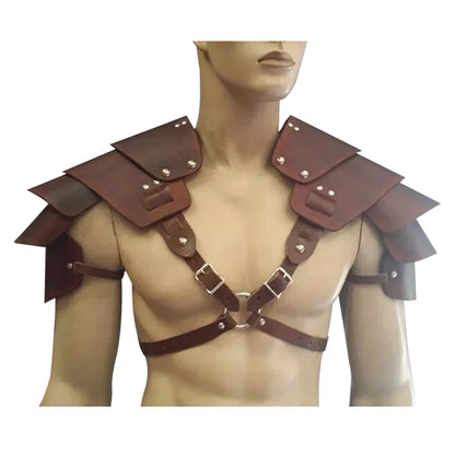 Steampunk Viking Knight Warrior Medieval Shoulder Armor Retro PU Leather Halloween Costumes Gladiator Pauldrons Harness Belt