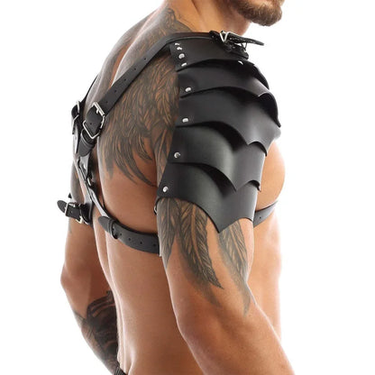 Retro Punk Shoulder Armor Men Steampunk Leather Medieval Pauldrons Viking Knight Chest Belt Suspender Cosplay Costume Accessorie