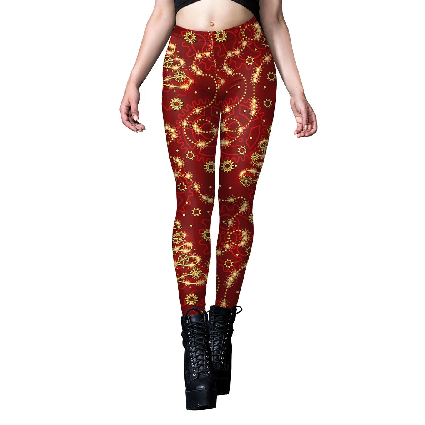 [You're My Secret] Christmas Sexy Leggings for Women Snowflake Print Holiday Party Pants Female Funny Elastic Tights Trousers