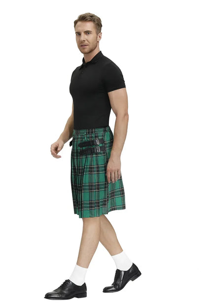 Men Scotland Kilt Traditional Plaid Belt Pleated Bilateral Chain Gothic Punk Hip-hop Avant Garde Scottish Tartan Pants Skirts