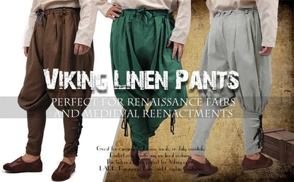 DAZCOS Medieval Pirate Pants Linen Cotton Men Knight Costume Loose Leggings Viking Navigator Leg Bandage Trouser Halloween