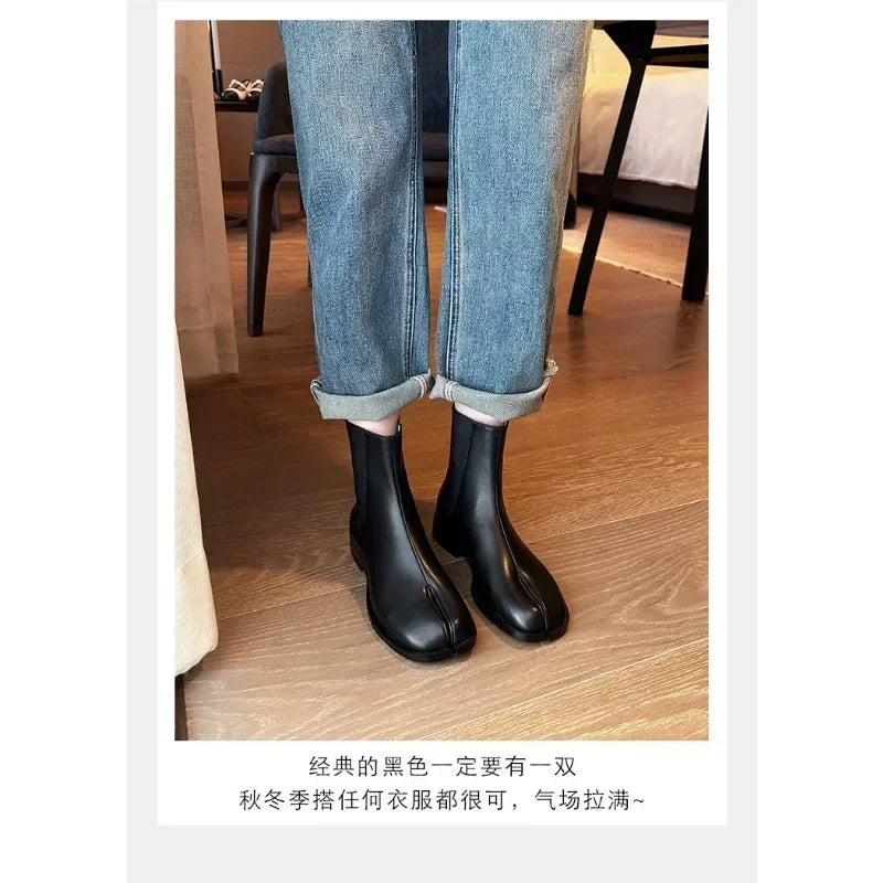 Split Toe Women Ankle Boots High Quality Leather Trotters Botas Mujer Elastic Tube Winter Booties Female Tabi Ninja Botines 2023