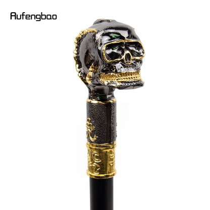 Golden Black Skull Head Big Tooth Steampunk Walking Stick with Hidden Plate Fashion Cane Plate Cosplay Crosier Stick 93cm