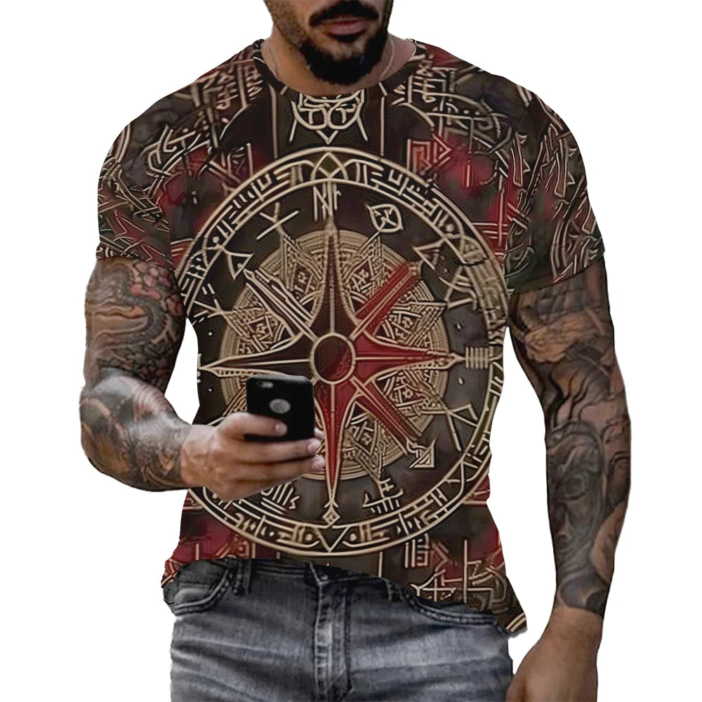 Viking Tattoo 3D Printed Men T-Shirt Tree Of Life Graphics With Triquetra T Shirt Nordic Warrior Style Vintage Designer Clothing