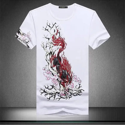 Embroidery Dragon Pattern T Shirt For Men Short Sleeve Slim Fit Summer Top Quality Cotton Casual Luxury Tees Camisetas De Hombre