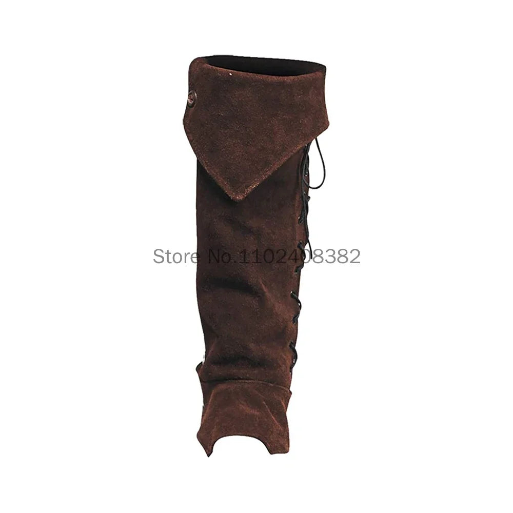 Medieval Warrior Suede Shoes Cover Steampunk Leg Armor Knight Bandage Boots Cover Men Women Cosplay Retro Foot Guard