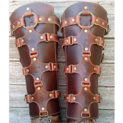 Medieval Renaissance Greaves Boots Shoes Cover Leather Leg Armor Larp Viking Warrior Knight Costume Strap Puttees For Men Women