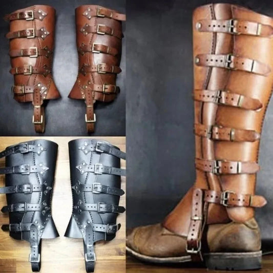 Medieval Renaissance Greaves Boots Shoes Cover Leather Leg Guard Armor Larp Viking Warrior Knight Cosplay Costume For Men Women